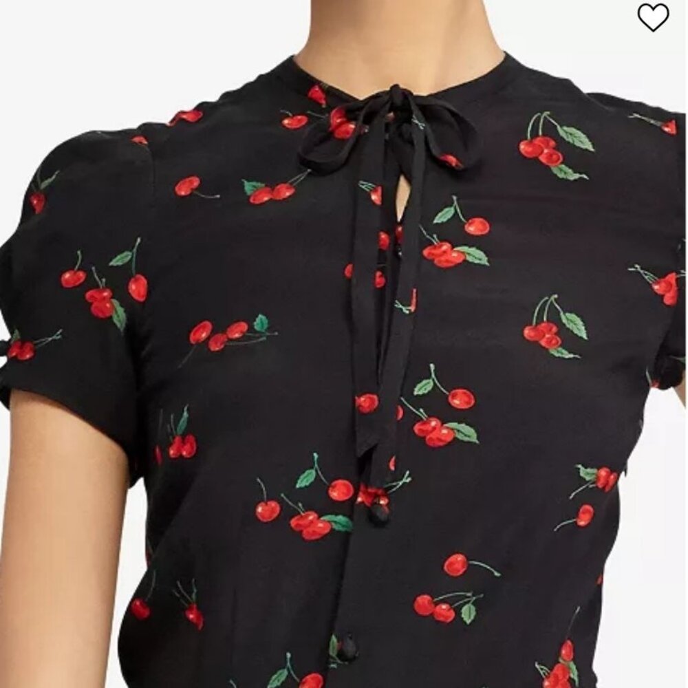 Polo by Ralph Lauren Black Midi Dress with Red Cherry Print